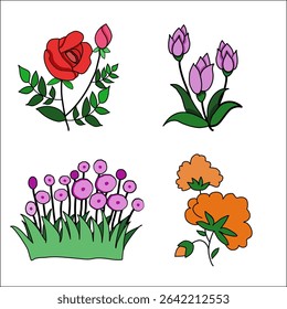 set of vector flowers, Collection of colorful vector flower images.