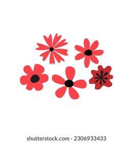 Set of Vector Flowers. Five vector red flowers.