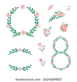 Set of vector flowers and frames