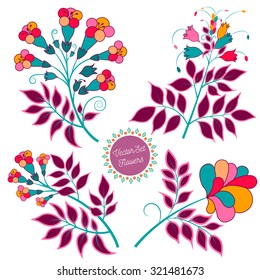 Set of Vector Flowers for greeting card and Romantic labels. Collection of multicolored flowers for decoration and textile design.