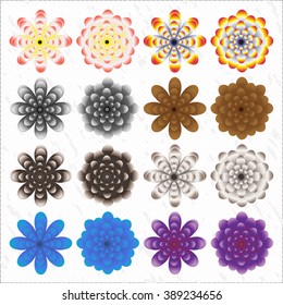 Set of Vector Flowers. Vector illustration. Cute design in bright colors for stickers, labels, tags, gift wrapping paper.