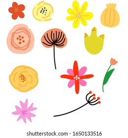set of vector flowers isolated doodle style 