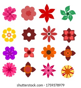 Set of vector flowers isolated on white. Simple retro illustrations in bright colors for stickers.Cute design for t shirt print, icon, logo, label, patch or sticker.