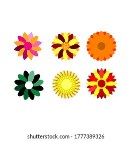 Set of vector flowers isolated on white.Simple retro illustrations in bright colors for stickers, labels, tags, gift wrapping paper.