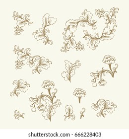 Set of vector flowers on beige background