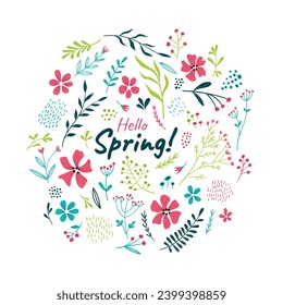 A set of vector flowers and twigs, multicolored on a white background for fabric, cover, wallpaper.