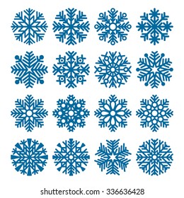 Set of vector fluffy snowflakes isolated on white background. Vector illustration.