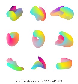 Set of the vector fluid shapes, isolated vibrant holographic elements. Liquid colorful background. Gradient futuristic splashes. Abstract forms.