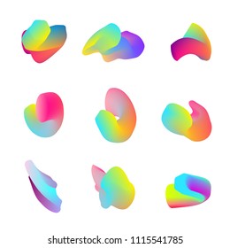 Set of the vector fluid shapes, isolated vibrant holographic elements. Liquid colorful background. Gradient futuristic splashes. Abstract forms.