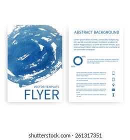 Set of vector flyer templates with blue watercolor paint splash. Abstract background for business documents, posters, cards, reports, publications, etc.