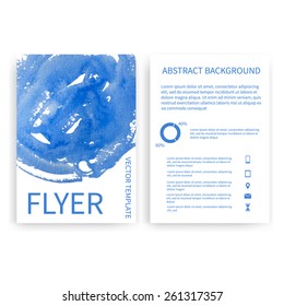 Set of vector flyer templates with blue watercolor paint splash. Abstract background for business documents, posters, cards, reports, publications, etc.