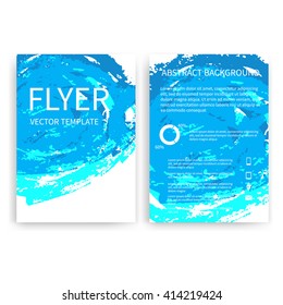 Set of vector flyer templates with blue watercolor paint splash. Watercolor imitation flyers. Abstract background for flyers business documents, posters, cards, reports, brochures, covers, banners
