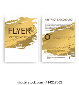 Set of vector flyer templates with gold watercolor paint splash. Watercolor imitation flyers. Abstract background for flyer business document, poster, card, report, publication, brochure, cover banner