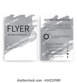 Set of vector flyer templates with gray watercolor paint splash. Watercolor imitation flyers. Abstract background for flyers business documents, posters, cards, reports, brochures, covers, banners