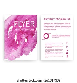 Set of vector flyer templates with pink watercolor paint splash. Abstract background for business documents, posters, cards, reports, publications, etc.