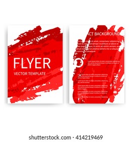 Set of vector flyer templates with red watercolor paint splash. Watercolor imitation flyers. Abstract background for flyers business documents, posters, cards, reports, brochures, covers, banners