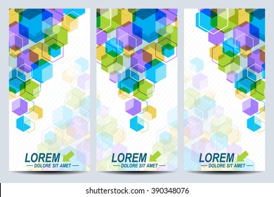 Set of the vector flyers. Background with colorful hexagons. Modern stylish design.