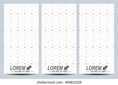 Set of vector flyers. Background with gray circles. Flyer, web, banner, card, vip, certificate, gift, voucher. Modern business stylish design. Connected lines with dots.