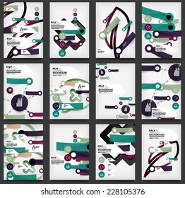 Set aus Vektorflyern, Broschüren-Design-Vorlagen mit Aufklebern und Infografiken, Business Web Online Präsentation Design Design, Business Web-Online-Präsentation