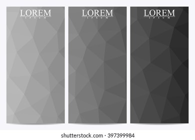 Set of vector flyers. Business abstract background with triangles. Banner, certificate, gift, voucher. Vector illustration for your design.