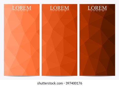 Set of vector flyers. Business abstract background with triangles. Banner, certificate, gift, voucher