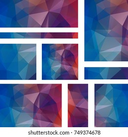 Set of vector flyers. Business abstract background with red, purple, blue triangles.