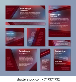 Set of vector flyers. Business abstract background with blue, brown triangles.