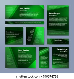 Set of vector flyers. Business abstract background with green triangles.