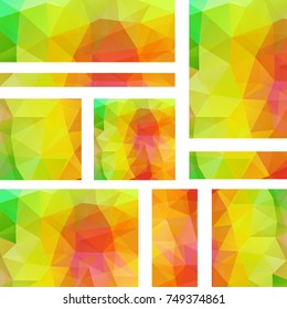 Set of vector flyers. Business abstract background with yellow, orange, red triangles.