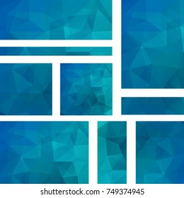 Set of vector flyers. Business abstract background with blue triangles.