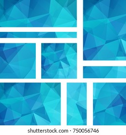 Set of vector flyers. Business abstract background with blue triangles.