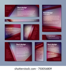Set of vector flyers. Business abstract background with purple  triangles.