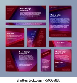 Set of vector flyers. Business abstract background with purple, blue triangles.