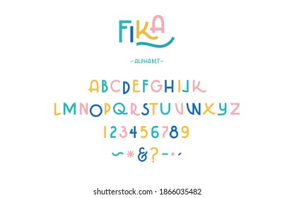 SET VECTOR FONT HEADINGS. Modern, logo font, funny , casual , friendly. Alphabet and numbers type. font colors