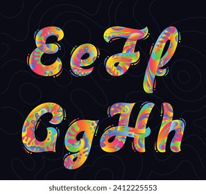 Set of vector font with rainbow decoration. Abstract style colorful typeface.