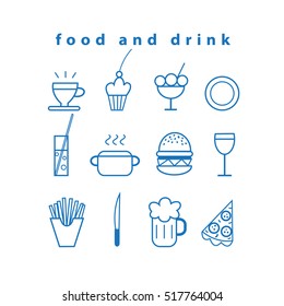 Set of vector food and drink icons isolated on white background