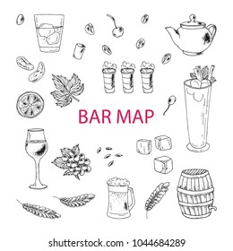 Set of vector food elements. Sketch. The image can be used to decorate the menu.