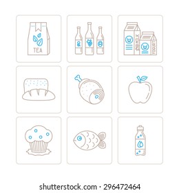 Set of vector food icons and concepts in mono thin line style