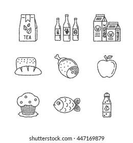 Set of vector food icons in sketch style