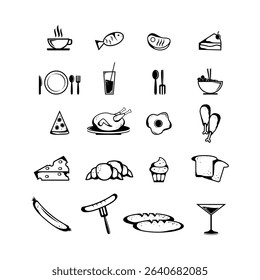 
set of vector food icons suitable for cafe menus