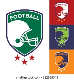 A set of vector football crests on a selection of different color backgrounds.