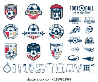 Set of vector football (soccer) club logo, labels and icons for sport teams, tournaments and organizations.