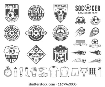 Set of vector football (soccer) club logo, labels and icons for sport teams, tournaments and organizations.