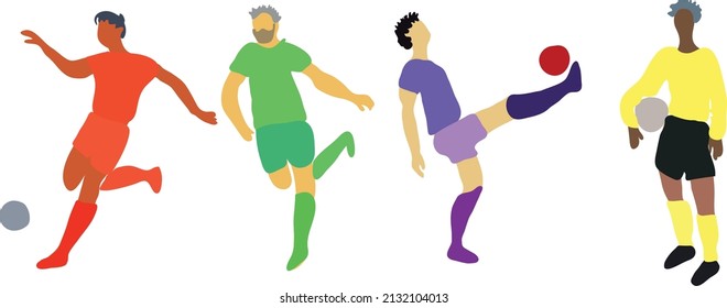 A set of vector set of football, soccer players. Hand drawn 