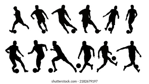 A set of vector set of football, soccer players silhouette