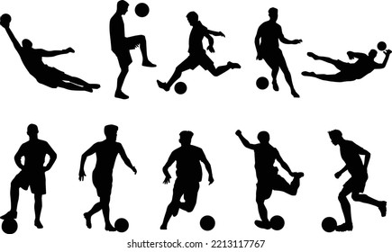 A set of vector set of football, soccer players silhouette