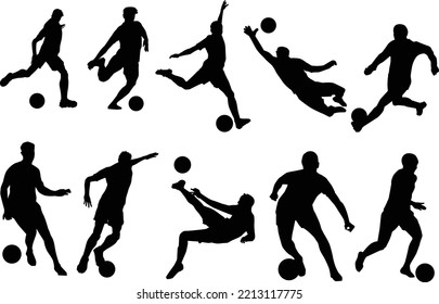A set of vector set of football, soccer players silhouette