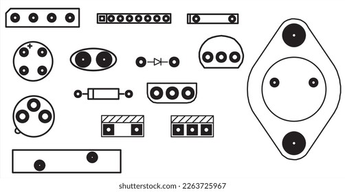 A set of vector footprint (seating) for mounting in holes
of a discrete electronic
component on a printed circuit board. Assembly 
drawing of the pcb.