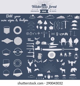 Set of vector forest  elements and icons for self build badges & signs 