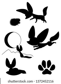 Set of Vector Fox Fennec Silhouette. Black and white